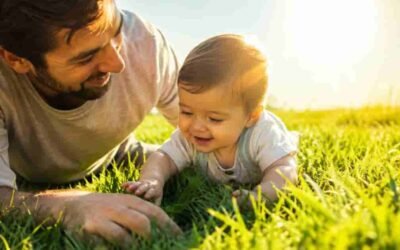 Father and Baby is playing in Umm Al Seneem Park